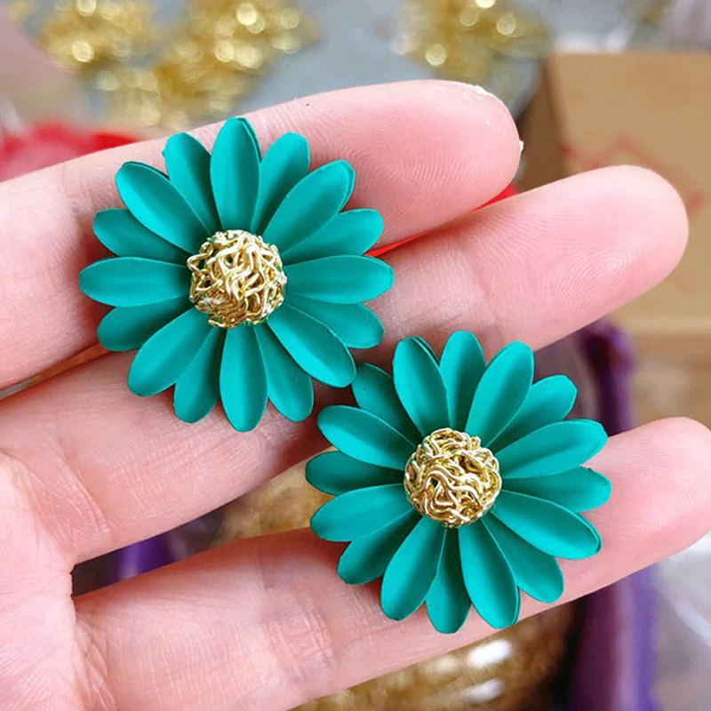 Süße Blumen-Ohrstecker für Frauen, blühende Chrysanthemen, blau, lila, rosa, grün, gelb, trendiger Schmuck, Mädchen-Geschenk