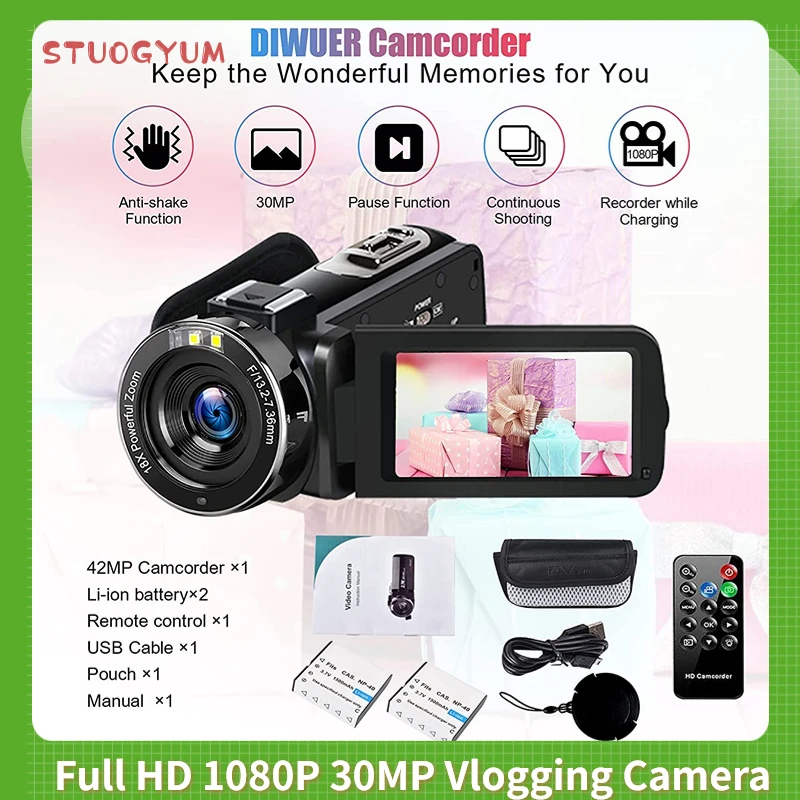 Video Camera Camcorder Upgraded Full HD 1080P 30MP Vlogging Camera For YouTube 18X Digital Zoom 3.0" LCD 270 Degree Flip Screen