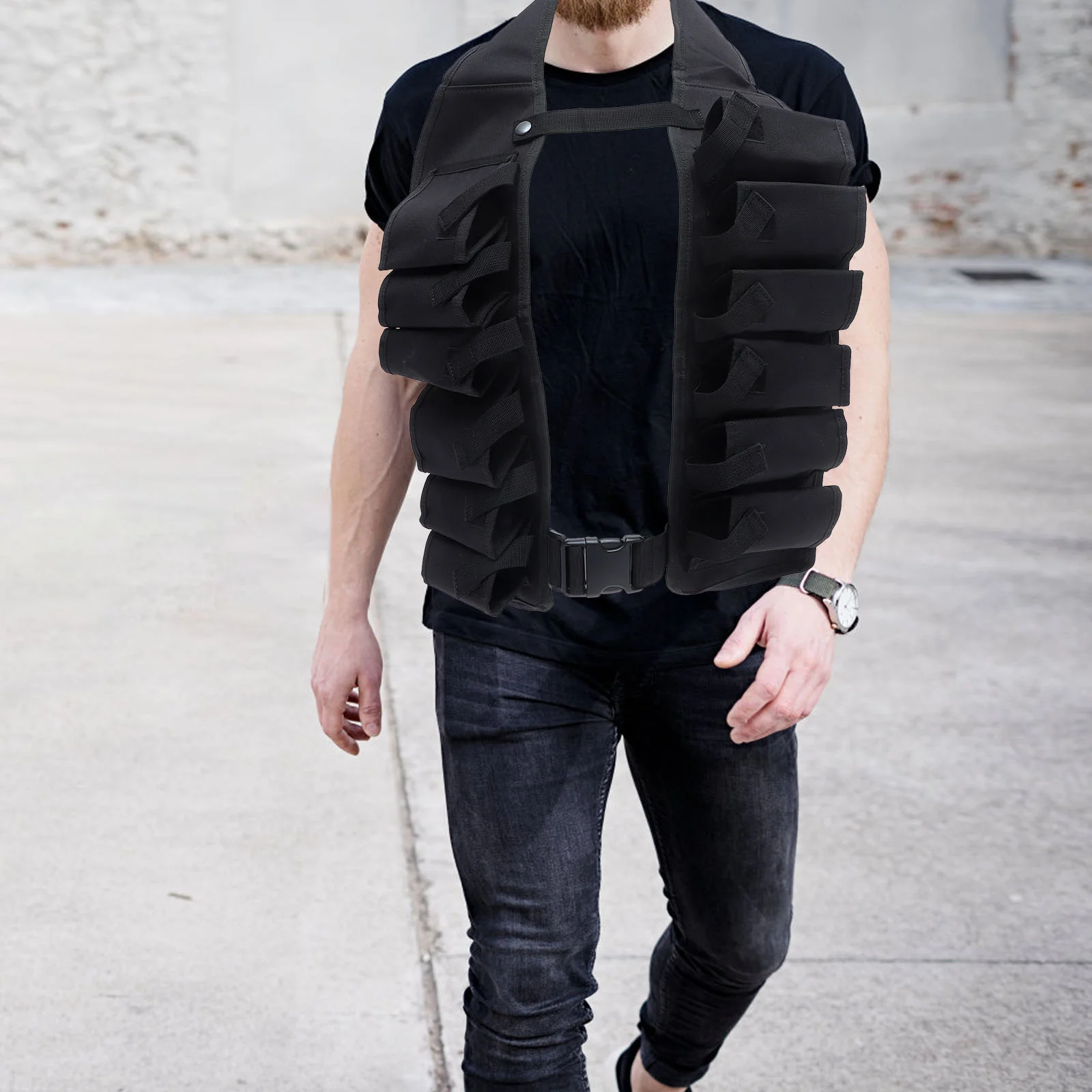

12 Pocket Can Holster Vest Mountaineering Outdoor Beer Belt Storage Waist Bag for Carrying Travel Supplies ( Black )