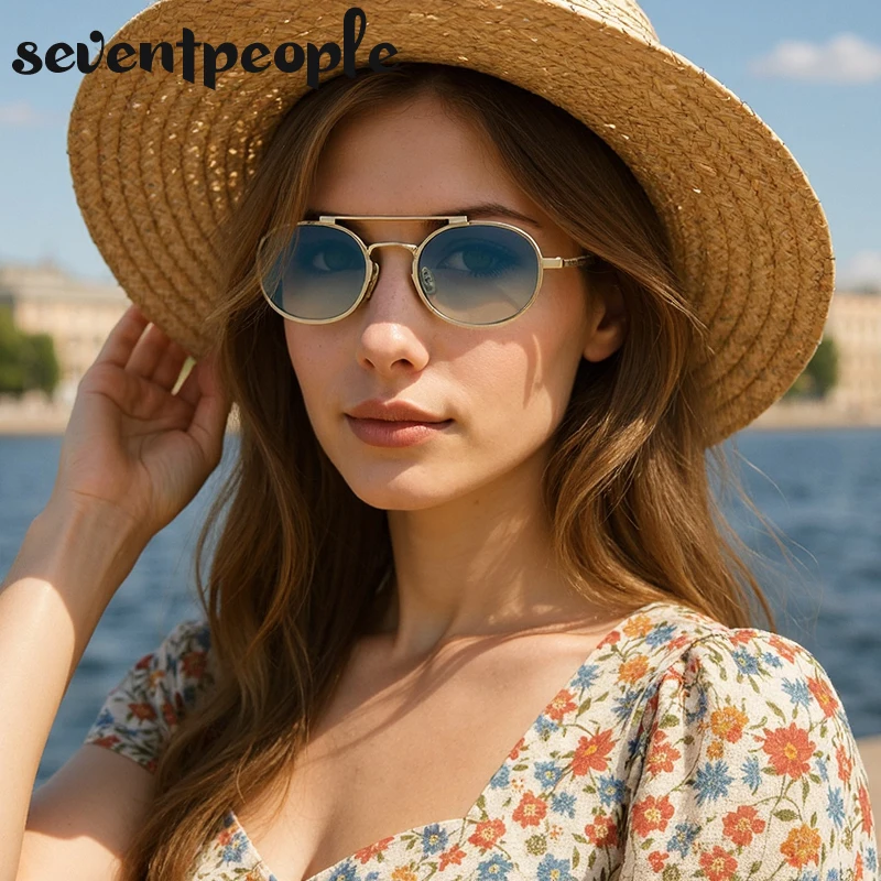 Small Oval Metal Frame Steampunk Sunglasses For Women 2025 Luxury Brand Vintage Double Beam Shades Classic Round Punk Eyewear Best Sellers In Accessories