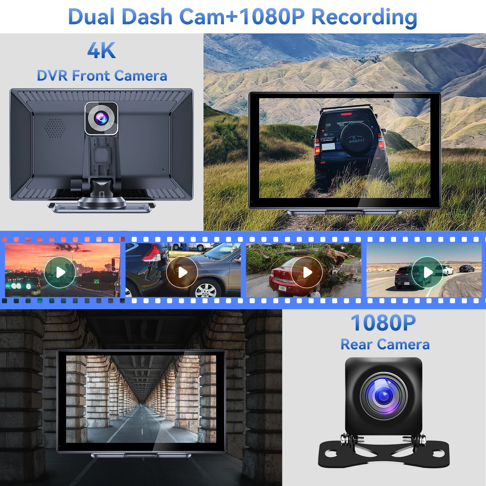 9" Wireless CarPlay & Android Auto Touchscreen For Car | With 4K Dash Cam & 1080p Rear Camera