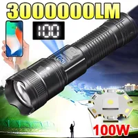 High Strong Power Led Flashlights 300000LM Tactical Torch with Display Light USB Charging Camping Fishing Defensa Zoom Lantern 1