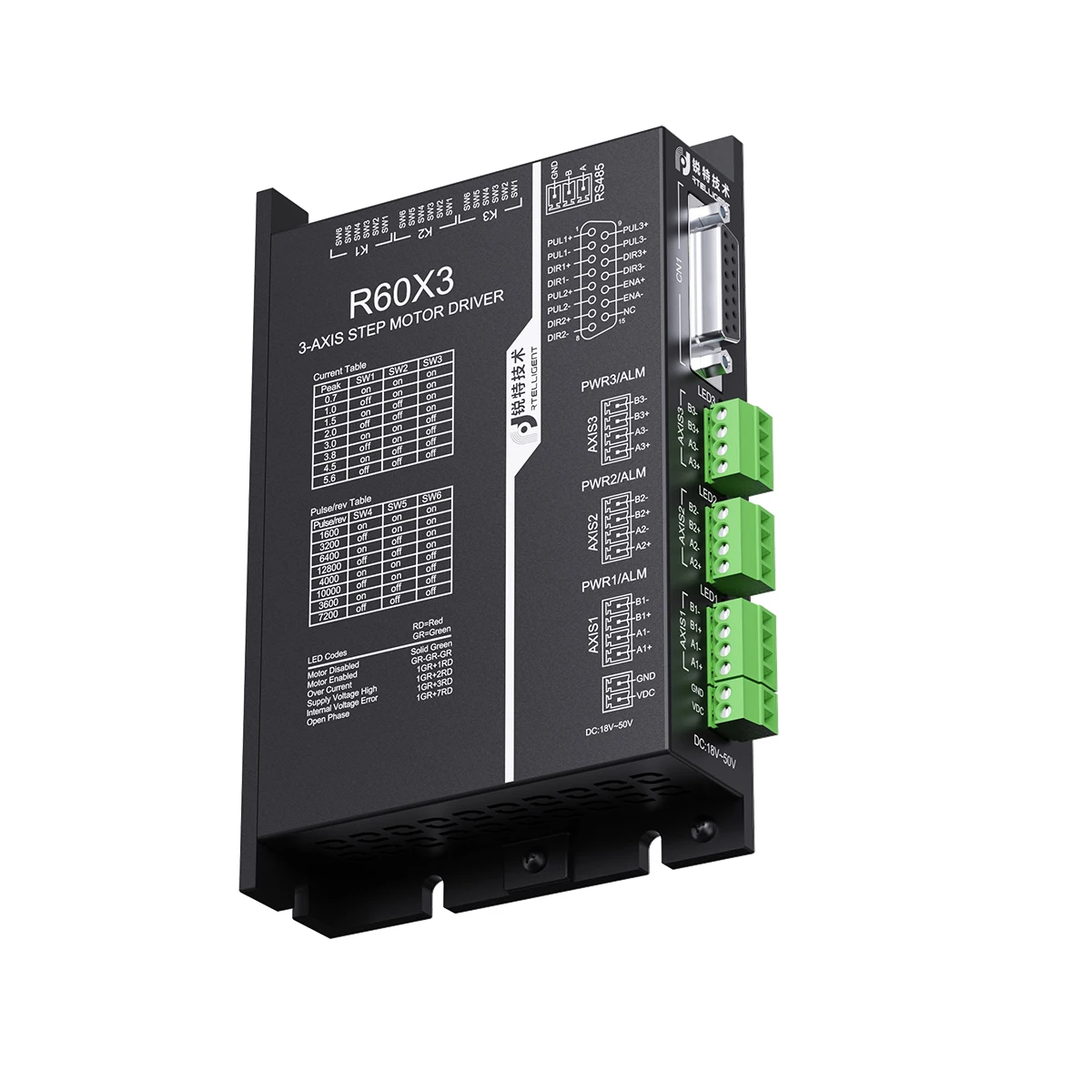 Rtelligent Nema 23 24 3축 스테퍼 모터 드라이버 R60X3 V4.0 5.6A 18-48VDC 펄스 제어 지원