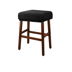 Enhanced Stretch Jacquard Stool Cover - Washable Counter & Bar Seat Protector (Black)