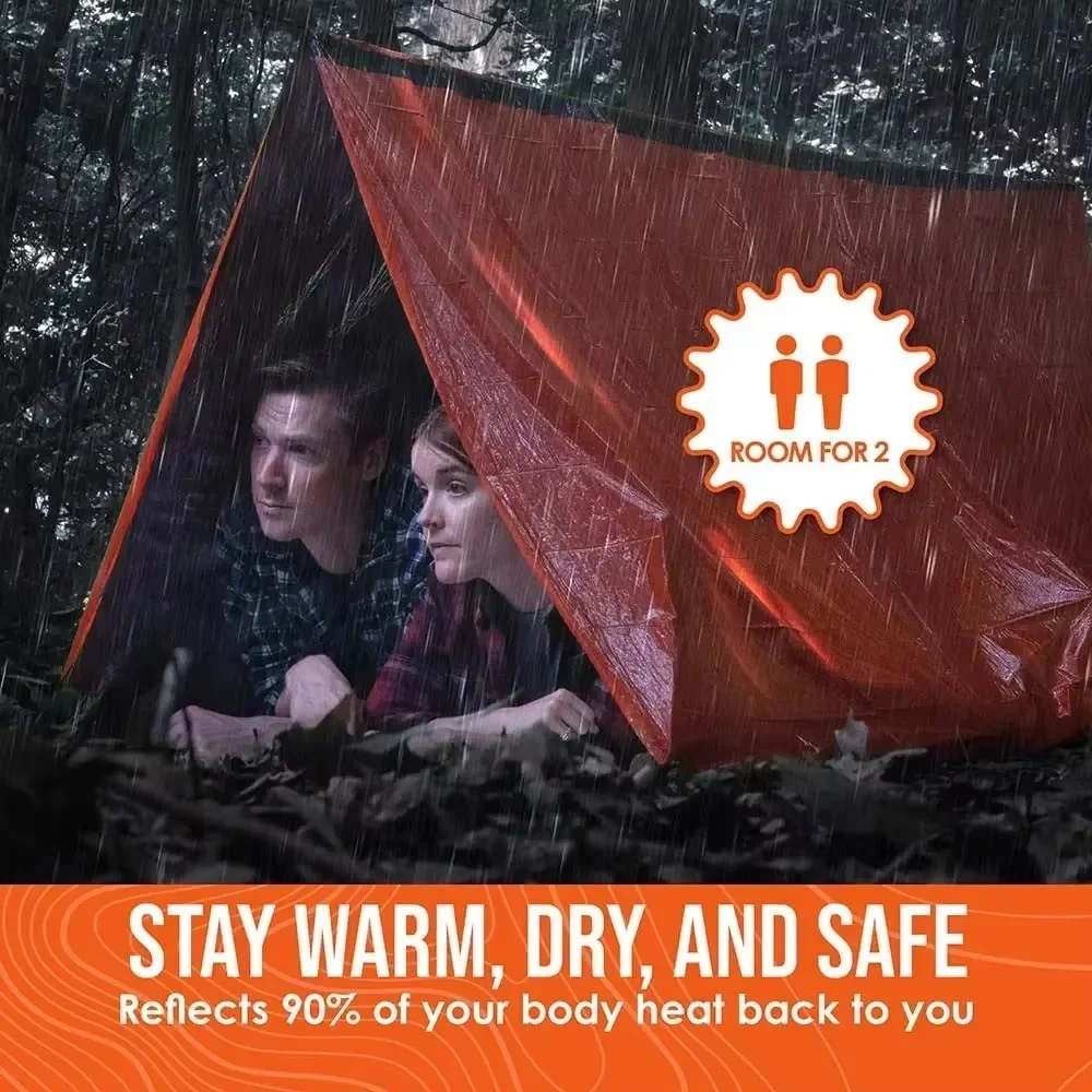 2-Person Outdoor Camping Tent Waterproof Lifesaving Tent Emergency Escape Camping Survival Tent Kit Outdoor Camping Mat 1