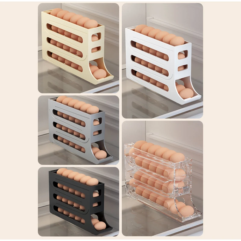 Egg Carton Slide Egg Storage Box Refrigerator Side Door Storage Box Food Grade Egg Rack Holder Automatic Roll