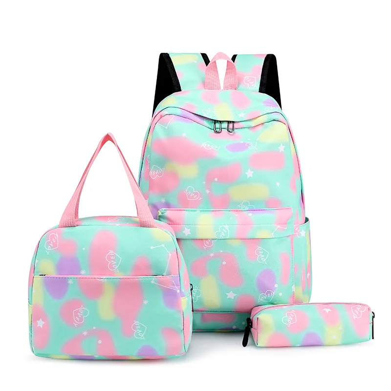 Mochila escolar con estampado degradado para niños y niñas adolescentes, mochilas simples para mujeres, mochilas escolares para estudiantes de secundaria, bolsas de libros, 3 piezas por juego