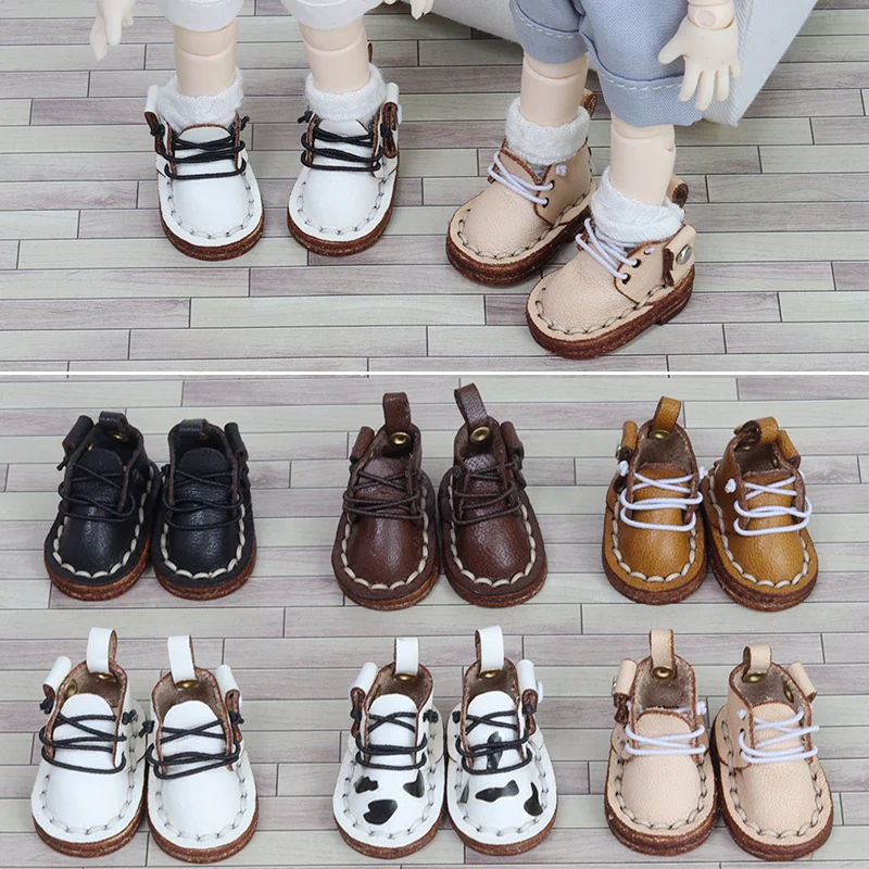 OB11 Doll Shoes Mini Toy Accessories 1/12 Points Bjd Plain Body Wearable P9 Handmade Cowhide Shoes Ddf Genuine Leather Boots GSC free shipping bslm 06 points flat muffler mini miniature port 3 4