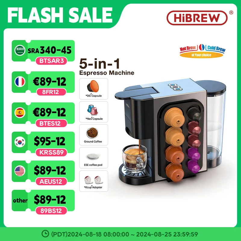 HiBREW Coffee Machine Cafetera Hot/Cold 5in1 Multiple 19Bar Dolce Gusto Milk&Nexpresso Capsule ESE pod Ground Coffee H3A