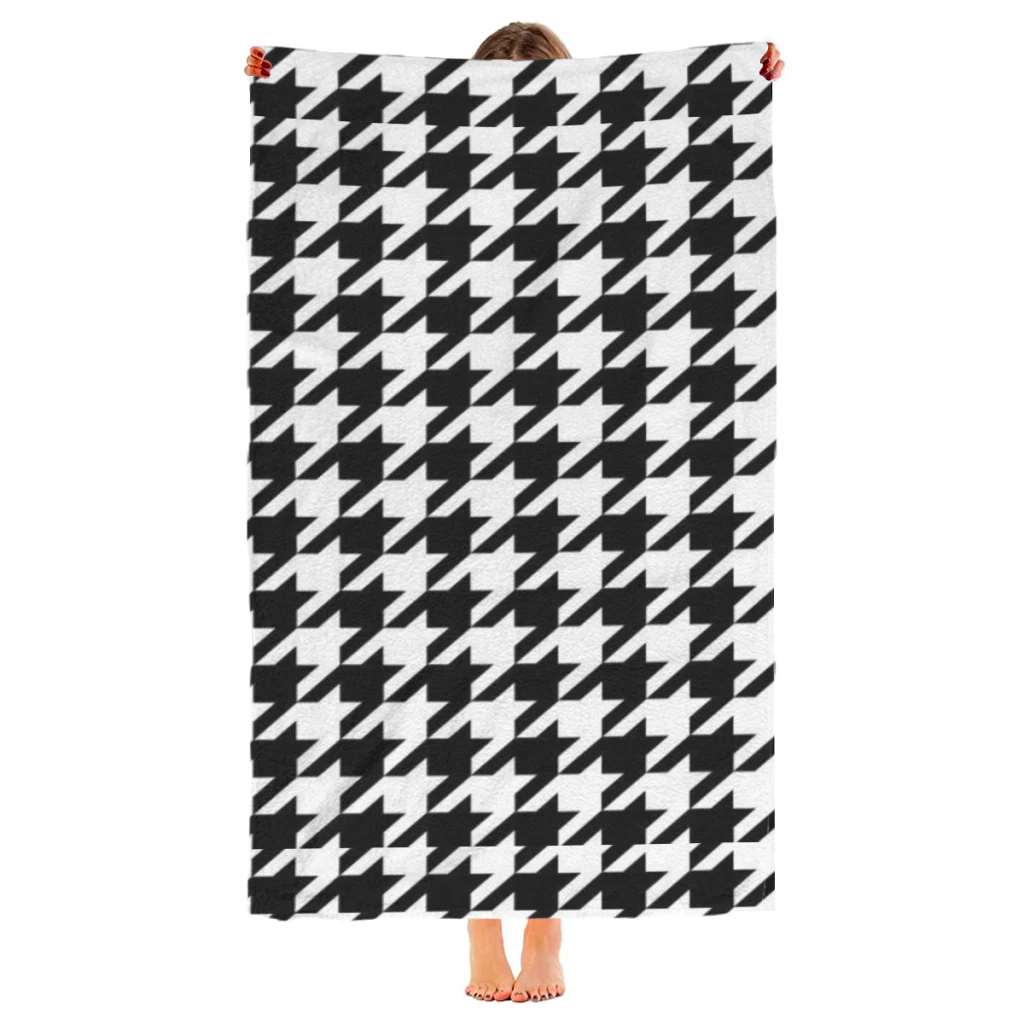 Houndstooth Beach Towel  Poncho Bathing Towels Cover-ups Quick Dry Sand Free Yoga Spa Gym Pool