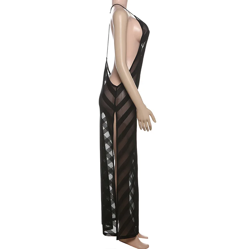 Floerns Women's See-Through Mesh Halter Maxi Dress - Sleeveless, Backless, Bodycon Party Dress - View #10