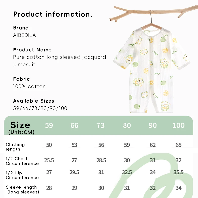 AIBEDILA 여름 베이비 점프 슈트 코튼 긴팔 폴리오 등산 의류 소년 소녀 잠옷 Baby Romper Kids Loose Jumpsuits
