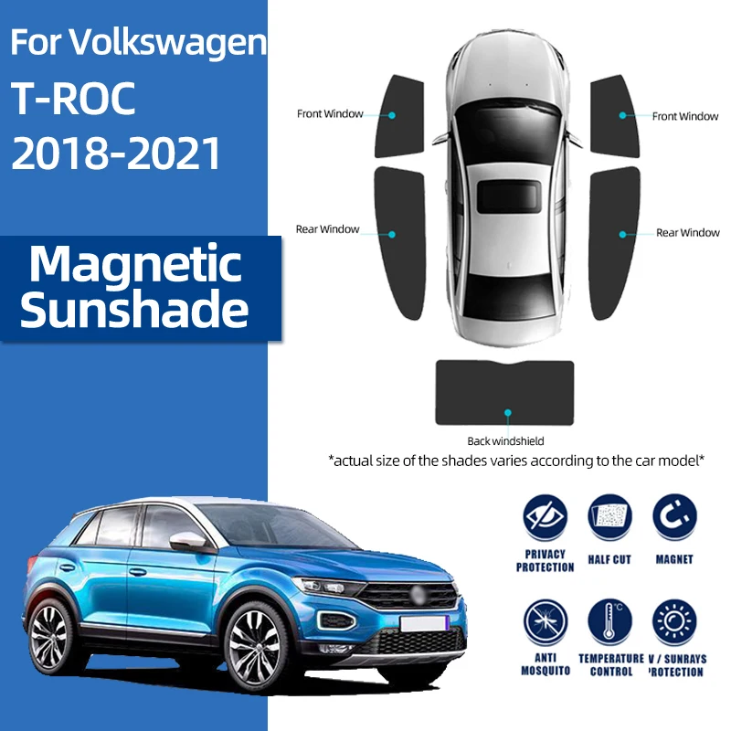 For Volkswagen VW T-ROC 2017-2023 TROC Magnetic Car Sunshade Front  Windshield Mesh Curtain Rear Side Baby Window Sun Shade Visor