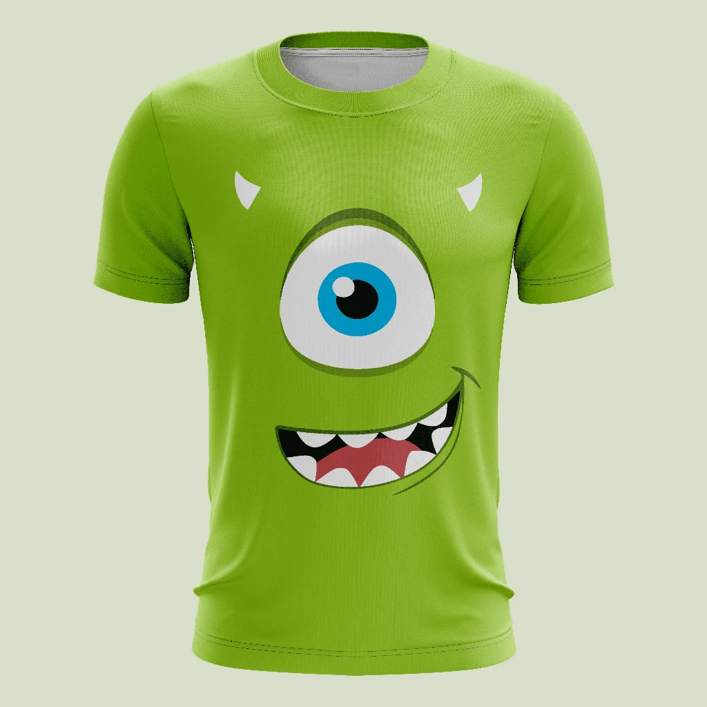 Beliebte Spielzeugmonster-Firmen Mike, James und Abu Fun 3D-gedruckte Cartoon-Familien-T-Shirts mit großem Gesicht für den Sommer, lässig, mit Rundhalsausschnitt