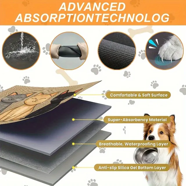 Non-Slip Cat and Dog Feeding Mat Cute Pattern Leakproof Waterproof Easy Clean Surface Machine Washable Durable for All Breeds 4