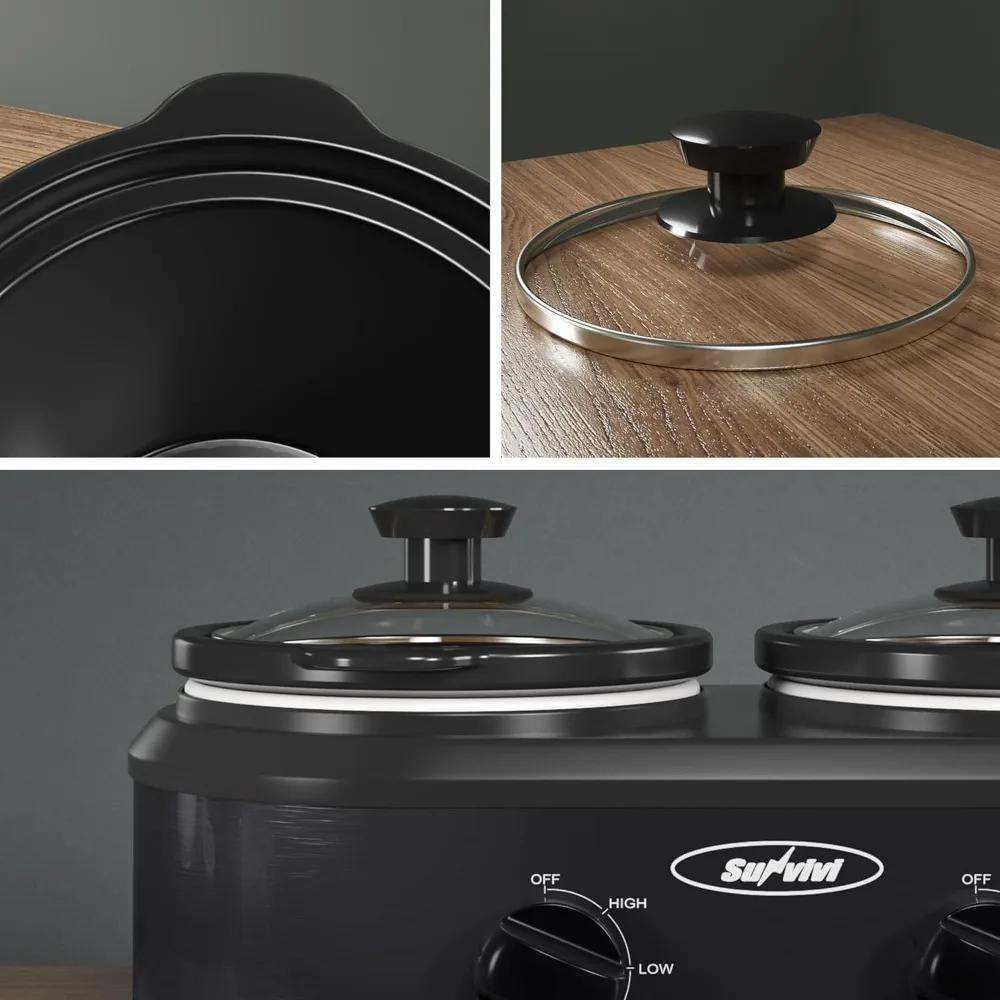 Double Slow Cooker,2 Pot Small Mini Crock Buffet Servers and Warmer,Dual Pot Oval Manual Slow Cooker