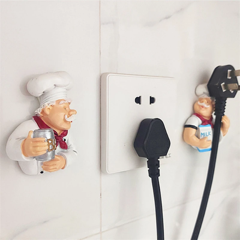 

Creative Chef Cartoon Kitchen Plug Hook Hold Cook Fat Chef Wall Decor Organiser for Home Kitchen Organizing Plug Holder