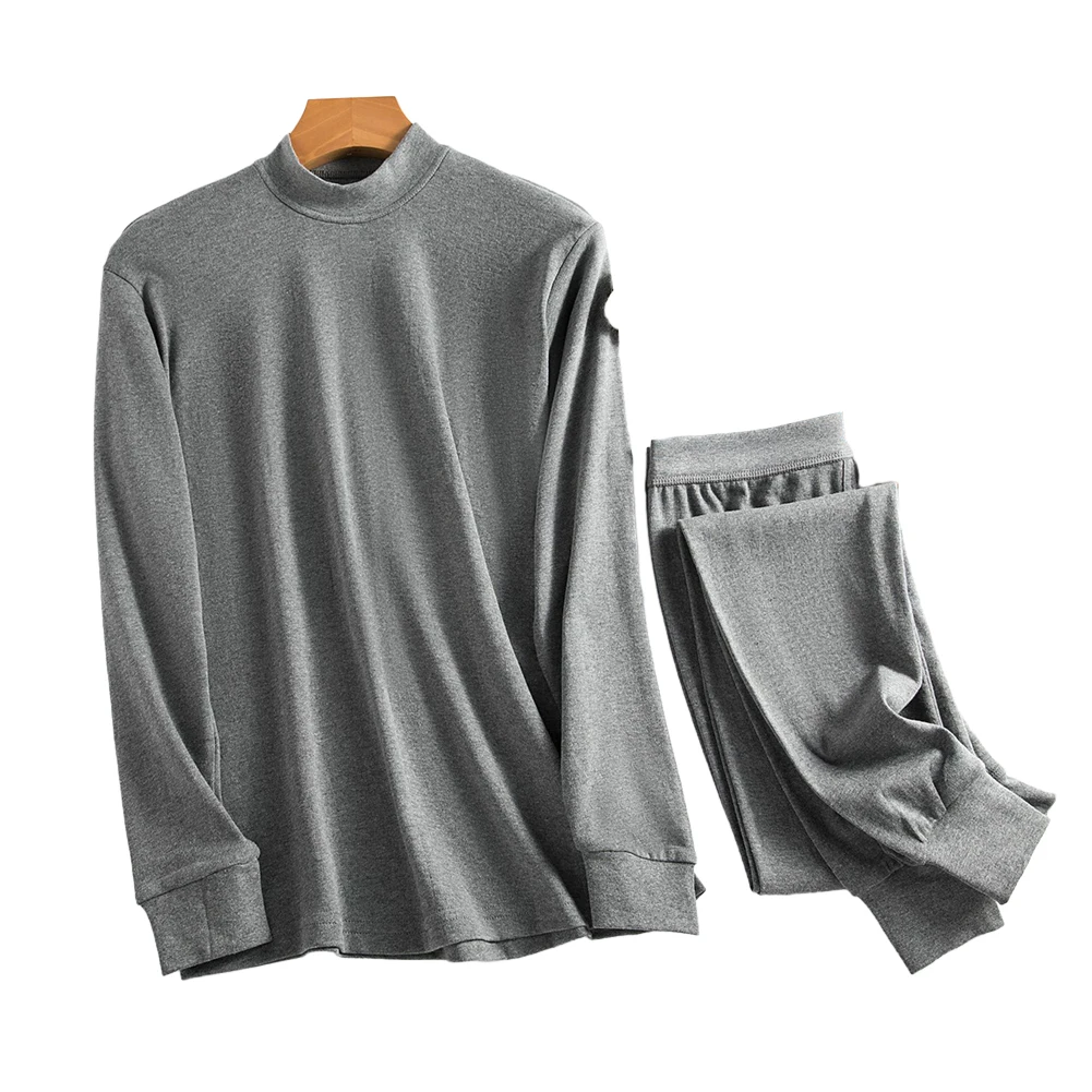 

Комплект мужского термобелья из 2 предметов, теплые длинные штаны с круглым вырезом, однотонный пижамный комплект