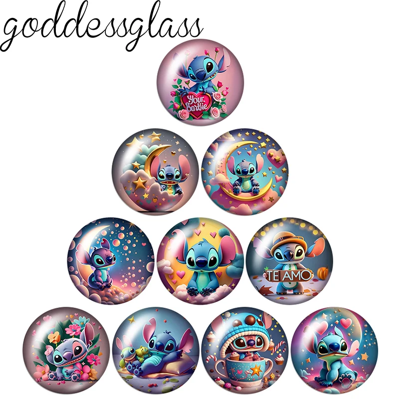 Disney Stitch TIAMO Moon style cartoon 12mm/18mm/20mm/25mm Round Photo Glass Cabochon Flat Back Making Findings For Bracelets