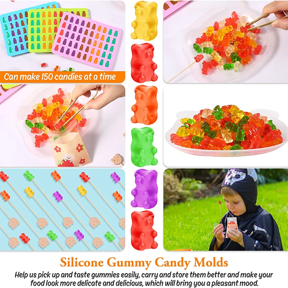 150 Cavities / 3 Trays Gummy Bear Candy Molds Silicone - Chocolate Gummy  Molds with 1 Dropper Non-stick Silicone Candy Molds Nonstick Food Grade