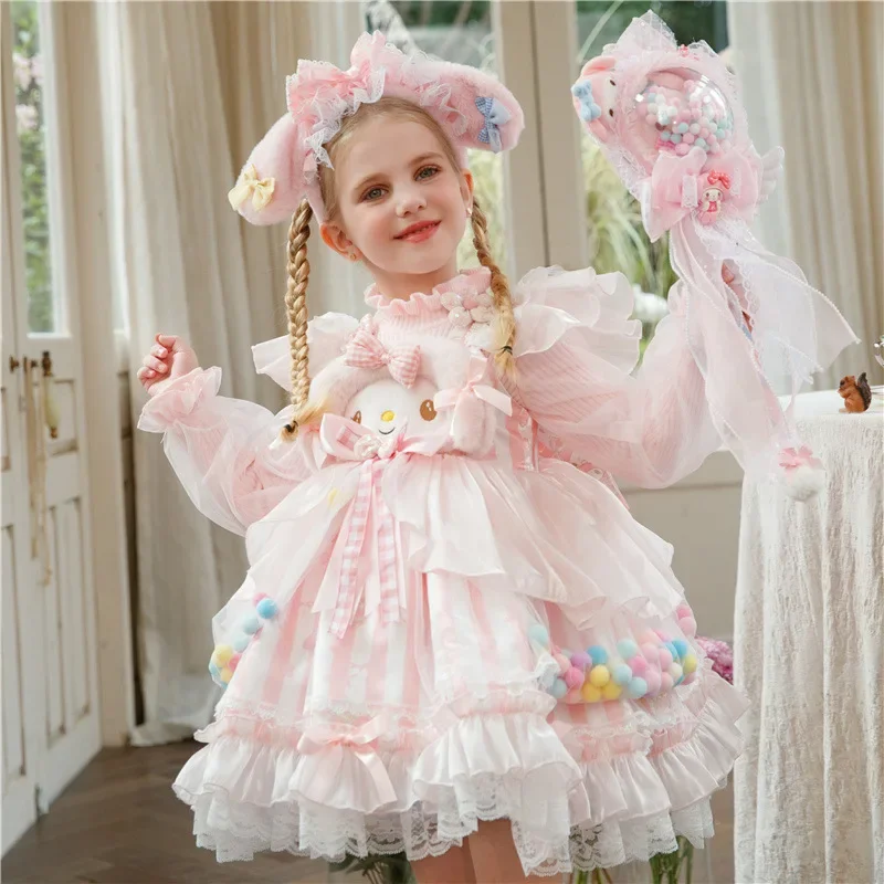 Anime Sanrio My Melody Children's Dress CosPlay Academy Style Pleated Skirt Girl Halloween Princess Clothes Girl Birthday Gift