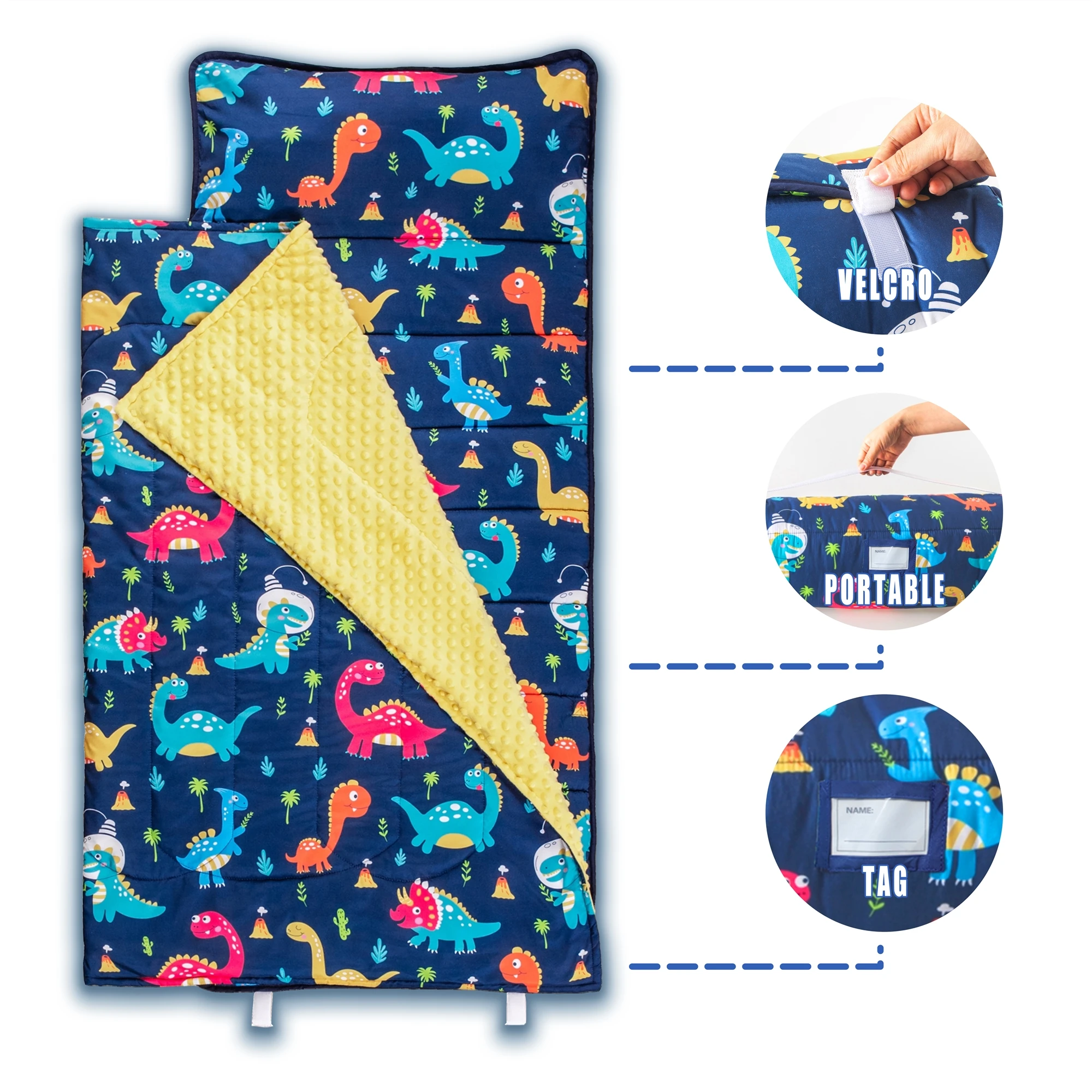 Toddler nap mat with Removable Pillow and Fleece Blanket for Boys and Girls Dinosaur Thickened nap mats for Preschool Daycare 6