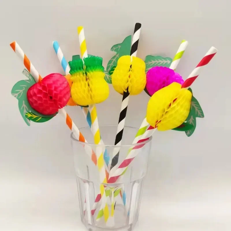 애플 파인애플 칵테일 마시는 일회용 빨대, 종이 빨대, 여름 파티 주스 빨대, 하와이 칵테일 파티 장식, 50 개 
