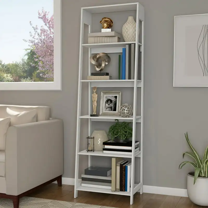 

5-Tier Freestanding Wood Ladder Bookshelf for Storage, White