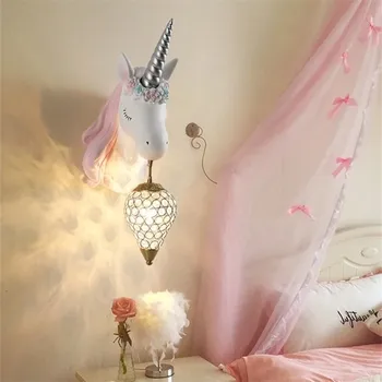 Cartoon unicorn Wall Light Crystal Girls Wall Lamp for loft beside Interior Light Living Room Bedroom Decor Resin Wall Lamp 1