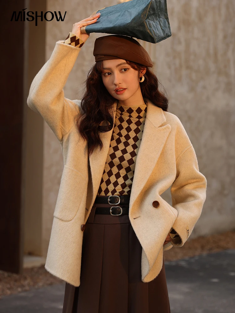 

MISHOW Double Faced Wool Coats 2022 Autumn Winter Korean Chic Solid Woolen Jackets Women Office Lady Warm Outerwear MXB41W0595
