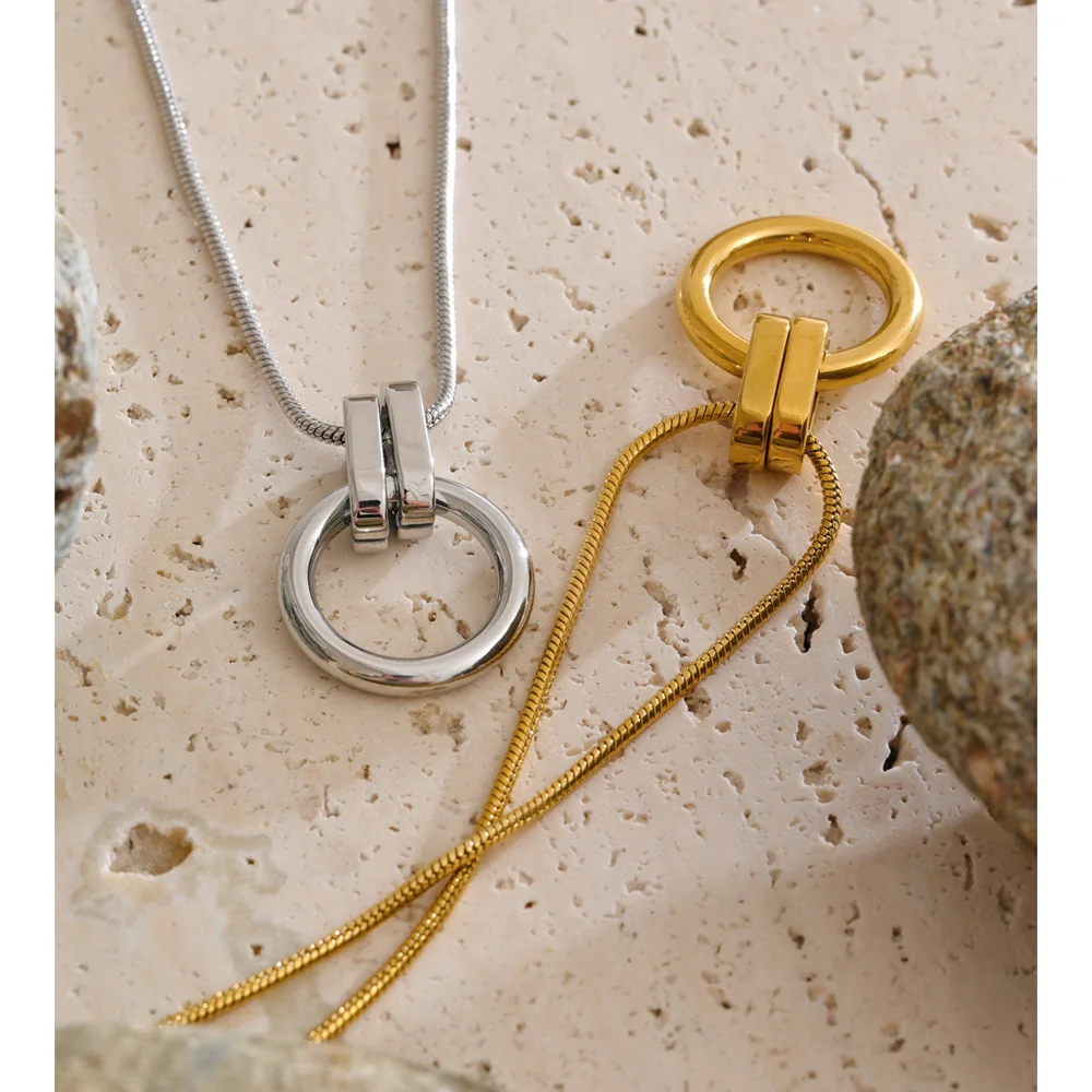 Yhpup Stainless Steel Round Pendant Necklace Gold & Platinum PVD Plated