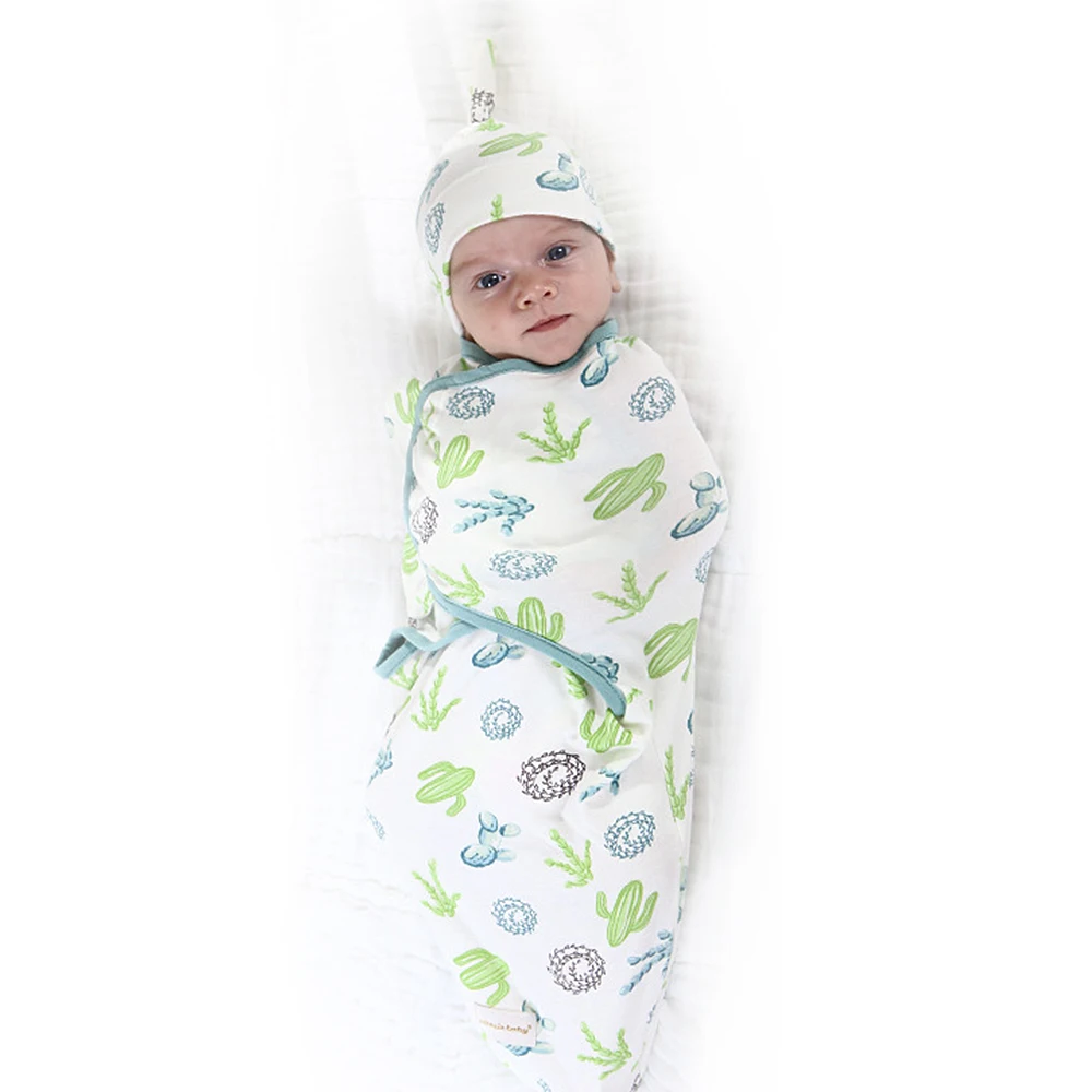 Insular Soft Baby Swaddle Muslin Blanket Printed by Cute Animal and Zipper Wrap Swaddling Blanket + Hats Set 4