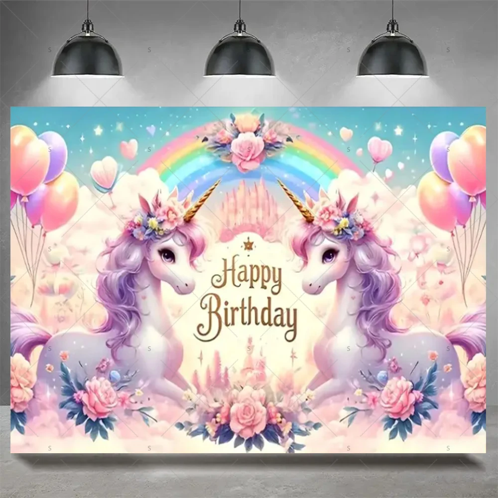 Cartoon Magische Einhorn Hintergrund Kind Geburtstag Party Dekoration Nette Elf Prinzessin Regenbogen Kulissen Banner Baby Dusche Liefert – Detail 18