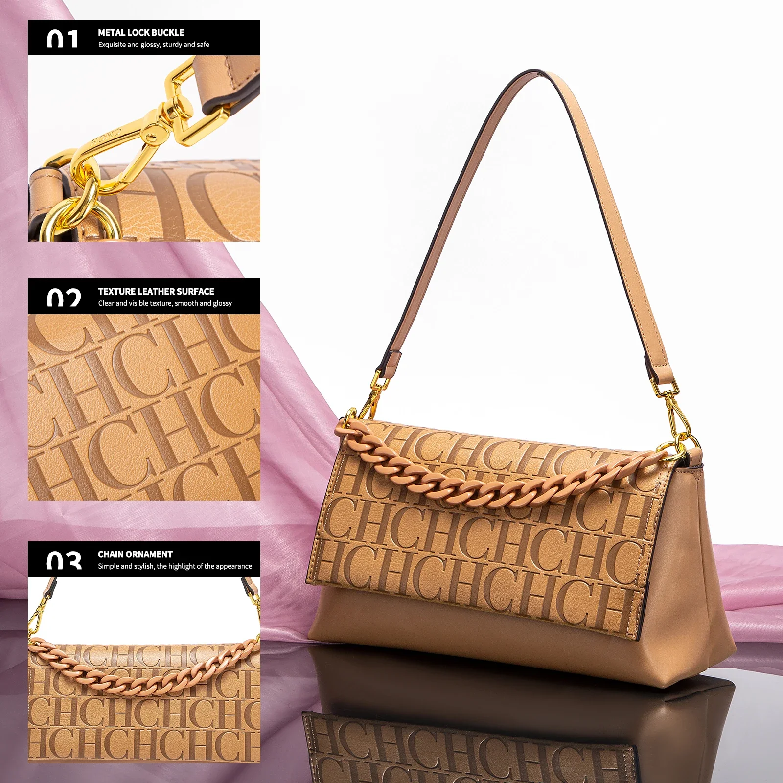 حقيبة كتف نسائية كلاسيكية جديدة بتصميم مستطيل بلون...