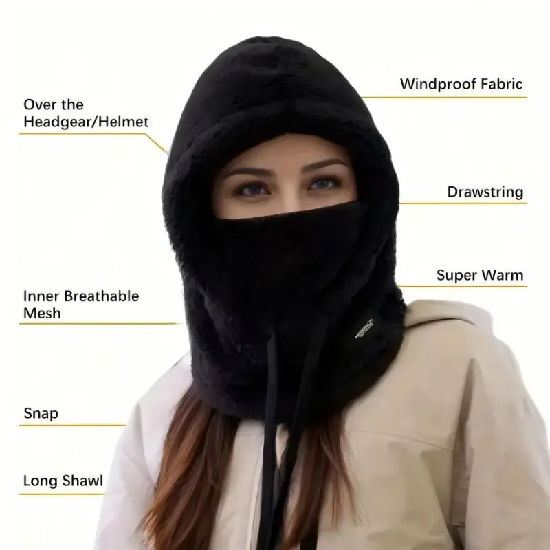 Winter Warm and Windproof Ski Hat, Motorcycle Face Mask, Fleece Adjustable Neck Full Face Mask, Practical It's Easy To Use