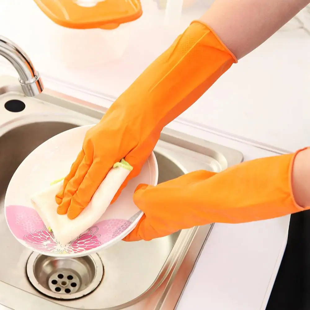 Household Dishwashing Gloves Long Sleeve Thickened Waterproof Cleaning Gloves Non Slip Kitchen Wash Dishes Housekeeping Gloves