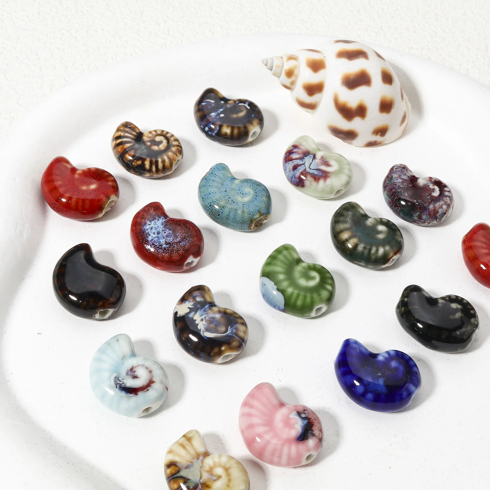

10 PCs Ceramic 3D Beads For DIY Charm Jewelry Making Conch Sea Snail Multicolor Ocean Jewelry Beads 21mmx17mm, Hole: Approx 2mm