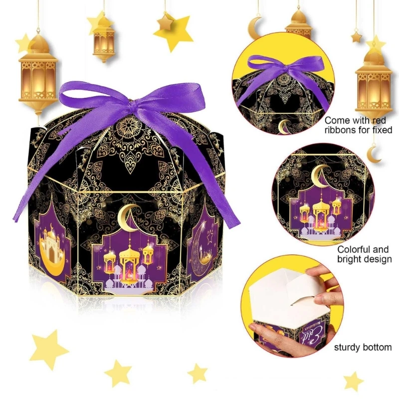 

24Pcs Ramadan Gift Boxes and Colored Wrapping Ribbons Gable Boxes Eid Treat Box