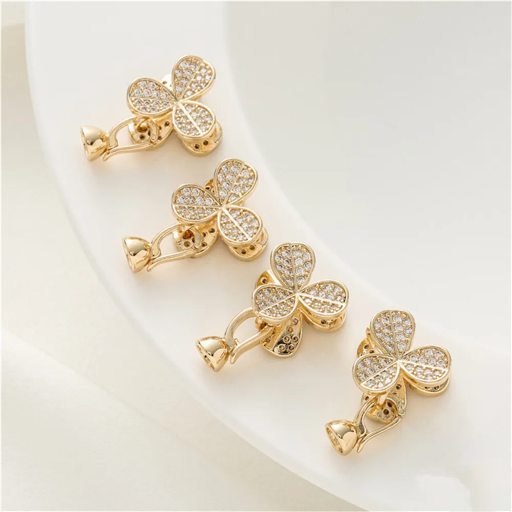 

14K gold clad with zirconia trefoil clasp buckle closure buckle diy handmade bracelet jewelry accessories