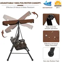 AECOJOY 3-Seat Proch Swing Chair Patio Canopy 2 Side Trays 3 Pillows Removable Cushion Wicker Stand Outdoor Balcony Deck Garden 2
