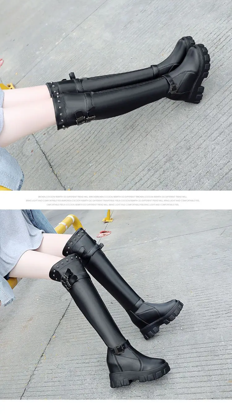 Winter 2024 Wedges Warm Shoes Black High Heel Women Over The Knee High Boots Female Fashion Rivet Sneakers Tight High Boots Lady