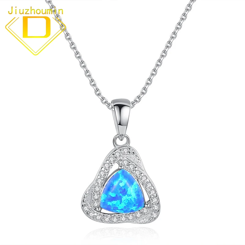

Luxury S925 Sterling Silver Color Gemstone Pendant Necklace for Women Artificial Opal Fine Jewelry Anniversary Gift for Wife