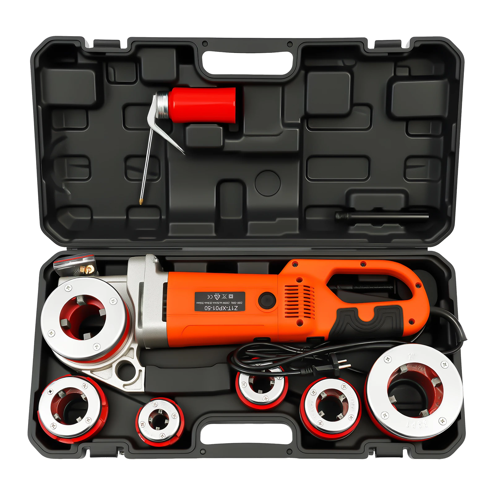 Elektrischer Rohreinfädler, 2300 W Rohreinfädelmaschine mit 6 Matrizen 1/2"-2", tragbares elektrisches Rohreinfädel-Set mit Tragetasche
