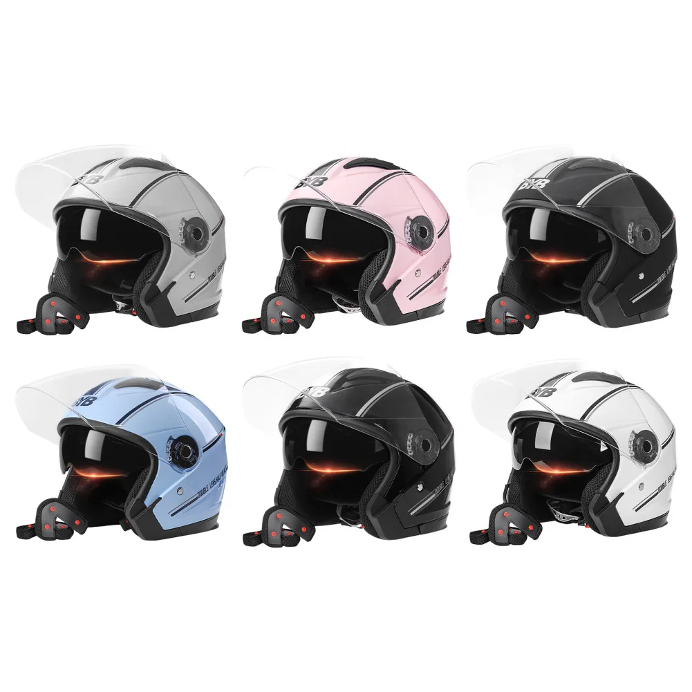 

Motorcycle Open Face Helmet Flip Up Dual Lens Clear Visors Sun Shield Lightweight 3/4 Half Helmets For Men Women