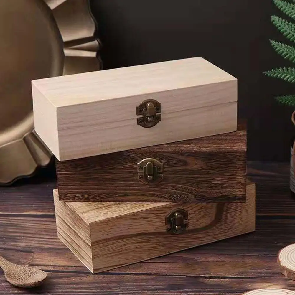 

Unfinished Wooden Box with Hinged Lid for Crafts DIY Storage Jewelry Wooden Box Retro Decor Home Sundries Storage Gift Pack Y4I7