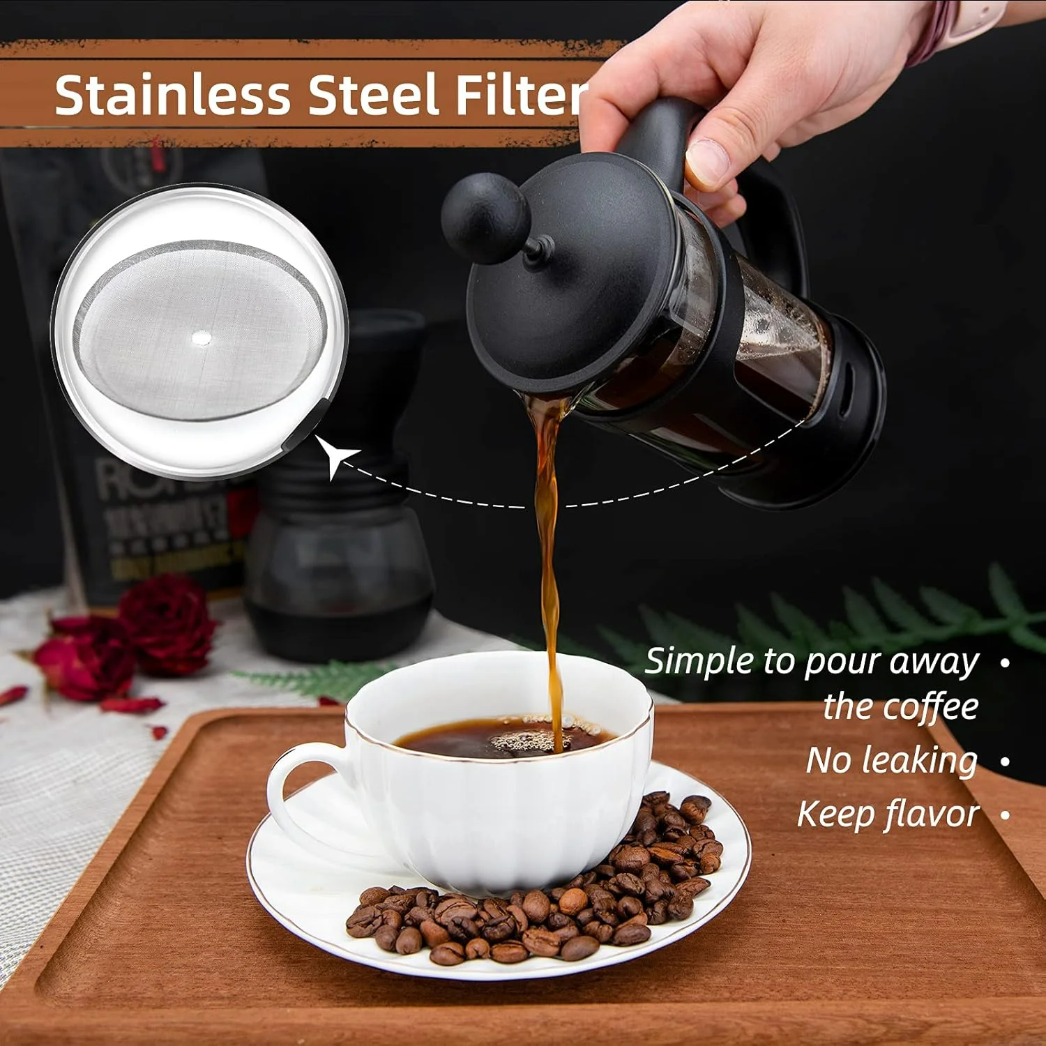 Mini French Press Coffee Maker 1 Cup, 12oz Coffee Press, Stainless Steel Filter, Maximum Flavor Brewer - Small 6 Mini French Press Coffee Maker 1 Cup, 12oz Coffee Press, Stainless Steel Filter, Maximum Flavor Brewer - Small 6