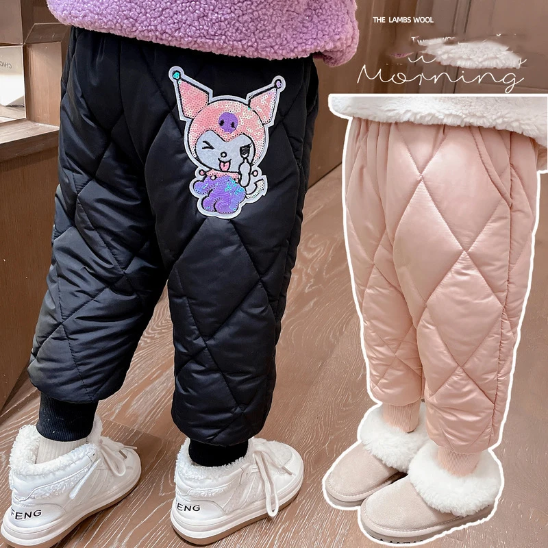

Kuromi Kawaii Sanrio Anime Children Wintertime Fleecing Cotton-Padded Trousers Cute Cartoon Warm Sweatpants Gifts for Girls