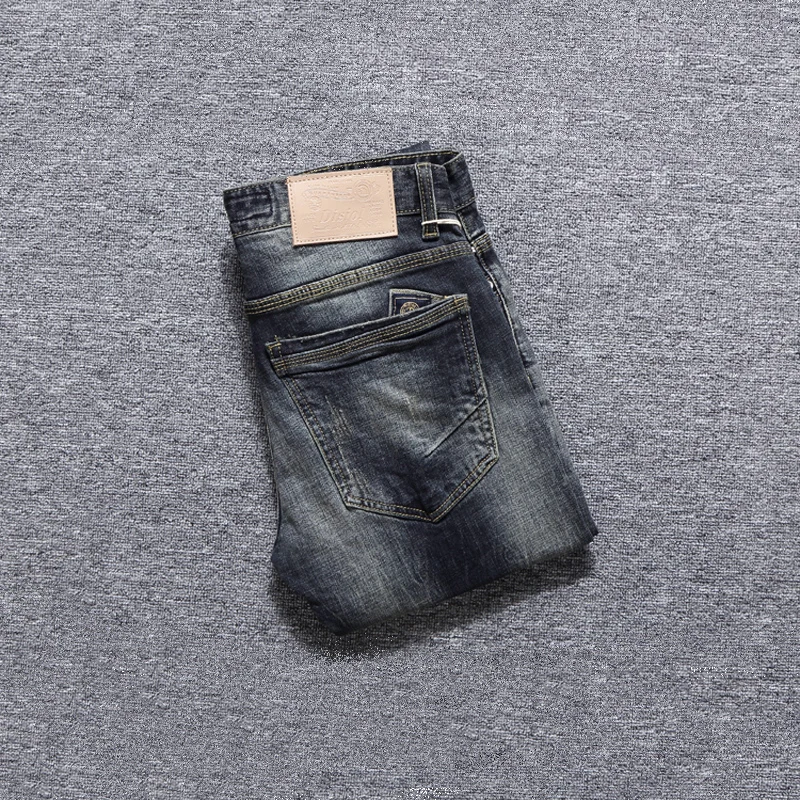 Italian Style Fashion Men Jeans High Quality Retro Black Blue Elastic Slim Ripped Jeans Men Vintage Designer Denim Pants Hombre