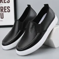 Men's Casual Leather Shoes Waterproof Non-Slip Soft Bottom Work Shoes Korean Style Versatile Flat Bottom White Leather Slip-On B