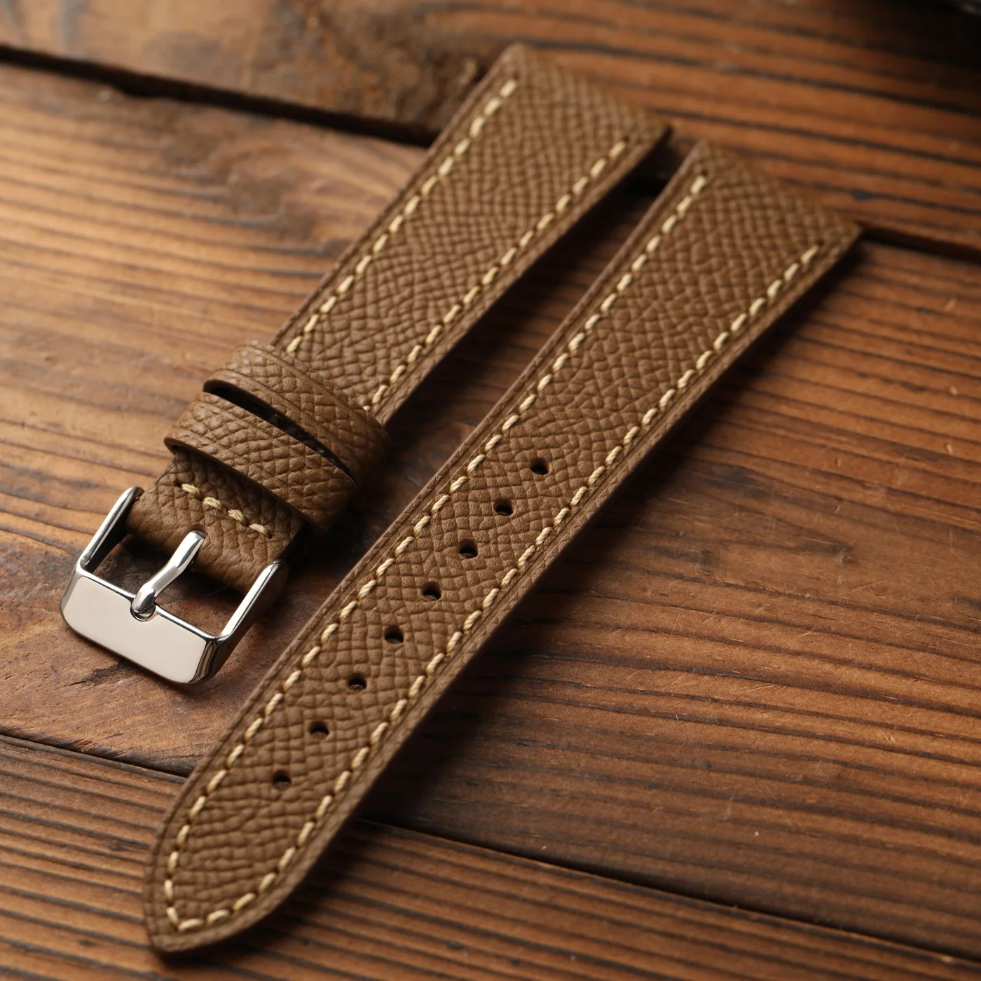 Elegant Black and Gray Handcrafted Leather Watch Strap – Premium Top-Grain French Cowhide